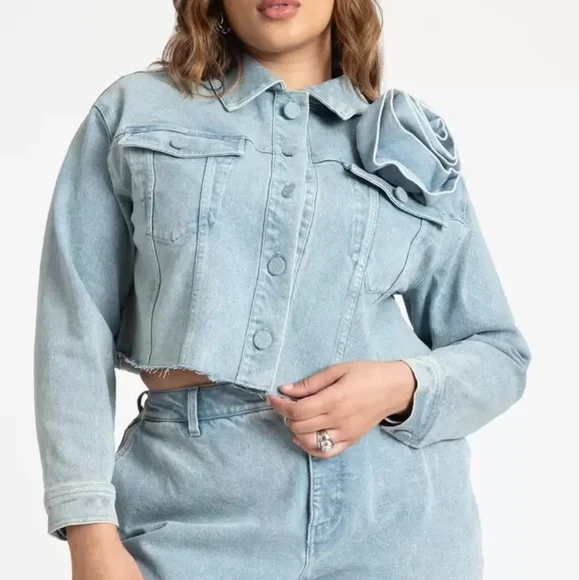 Denim Rosette Cropped Jacket - Picture 1 of 4